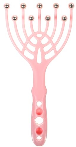 Peine Masajeador Cuero Cabelludo de Nueve Garras Rosa con Bolas de Acero PP | Herramienta de Masaje de Cabeza, Relajación en Hogar, Diseño Tipo Peine