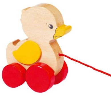 goki 54993 Ziehtier Ente Ellah aus Holz, Nachzieh-Spielzeug mit Tiermotiv, Lernspielzeug inklusive Schnur, Babyspielzeug fördert Koordination und Motorik, 8cm x 5cm x 10cm, ab 1 Jahr