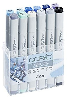 COPIC Classic Set Winter-Farben, 12er Set im Acryl-Display, Twin Marker mit einer mittelbreiten und einer feinen Spitze