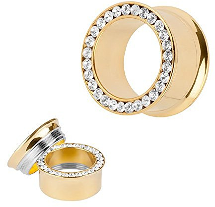Taffstyle® Titan Flesh Schraub Tunnel Gold Farben Kristall Clear / 6mm