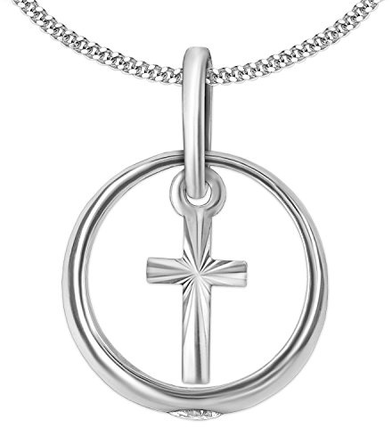 CLEVER SCHMUCK -SET couleur de baptême blanc anneau intérieur avec pendentif mini croix en or et chaîne avec 34 cm en argent 925, Zircone cubique, Zirkonia