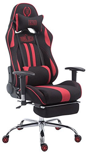 CLP Gaming Bürostuhl XL Limit I Gamingstuhl Mit Stoffbezug Und Metallgestell I Höhenverstellbarer Schreibtischstuhl Mit Laufrollen, Farbe:schwarz/rot, Fußablage:mit Fußablage