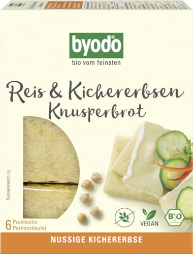 Bio Knusperbrot Reis & Kichererbsen von Byodo - 6 x 120 g Packung, Glutenfrei & Vegan, Knusprige Brotalternative, Vollwertige Snackoption, Reich an Ballaststoffen, Geeignet für jede Tageszeit