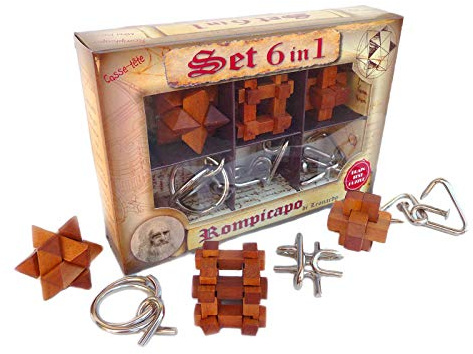 Logica Spiele Art. Set 6 Denkspiele in 1-3 Geduldspiele aus Holz + 3 Metallpuzzle - Gemischte Schwierigkeitsniveaut - Knobelspiel Set - Leonardo da Vinci Kollektion