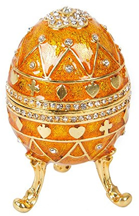 QIFU Hand Painted Easter Egg Style Decorative Hinged Enamel Trinket Box, Unique Gift for Family