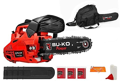 BU-KO 26 CC Ligero 3.5kg - Motosierra de Gasolina con manija Superior | Incluye 3 Cadenas y Barra de 10| Bolsa Protectora y Equipo de Seguridad Completo