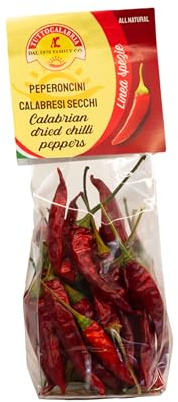TUTTOCALABRIA Dried Whole Calabrian Chili Peppers, Dry Peppers on Stem, Great for Cooking or decoration, All Natural, Non-GMO, Product of Italy, 20 Gram