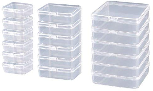 ODOOKON 18 Stück Clear Kunststoffperlen Jewelry Organizer Box, gemischte Größen, Square & rechteckig, Kunststoff, Aufbewahrungsbehälter mit Deckel für kleine Gegenstände und andere Bastelprojekte
