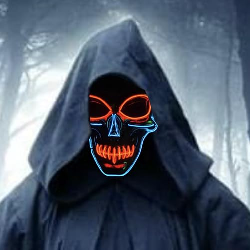 SOUTHSKY LED Maske Leuchtend Schädel Maske mit Led Licht Totenkopf Masken Vollmaske Neon Lichter Blinker EL Glowing 3 Modes Für Halloween Kostüm Cosplay Party