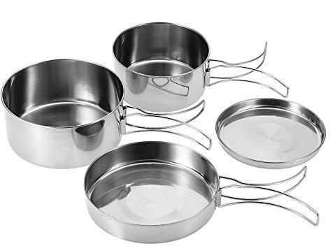 Juego de utensilios de cocina de acero inoxidable-4 piezas Juego de utensilios de cocina de acero inoxidable portátil Camping Picnic al aire libre Olla Pan Vajilla