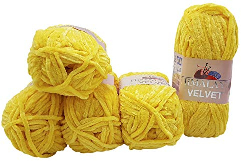 5 x 100 Gramm Himalaya Velvet Micro-Polyester Strickwolle, Babywolle samtig 500 Gramm Wolle (gelb 90013)
