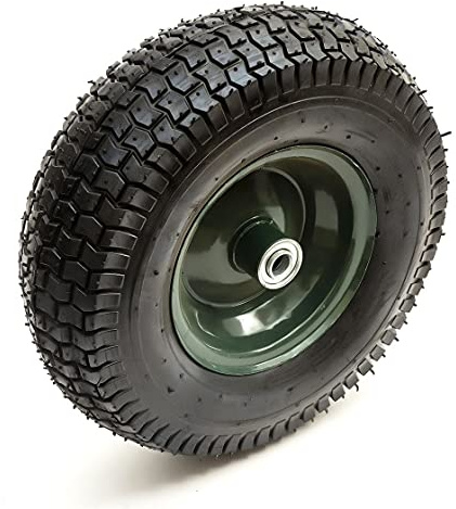 13 Inch 13x5.00-6 Green Metal Wheel & Pneumatic Tyre 4 Ply With 16mm Bore Bearings 78mm Hub Offset & Wheel Bearings Straight Valve Garden Trolley Cart