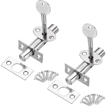 DXLing 2 Sets Door Security Rack Bolt Stainless Steel Door Bolts with 2 Star Keys Mortice Door Lock Bolt Oval Thumb Turn Anti-Theft Door Lock Bolt Protection with Matching Screws for Doors Windows