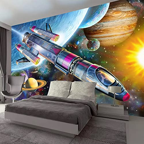 Foto 3D Poster Tapete Moderne handgemalte Cartoon Weltraum Universum Rakete Kinderzimmer Wandbild Tapete Kinde TV Wandbild Tapete Wanddekoration fototapete 3d Vlies wandbild Schlafzimmer-300cm×210cm