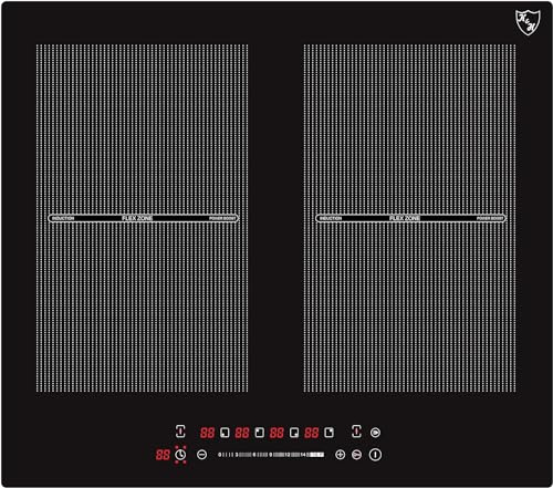 K&H 4 Burner Induction Cooktop - 24 Inch Built-In Electric Cermic Stove Top - 17 Heating Levels, 240V, 6800W High-Power Built-in Electric Stove Top - Child Lock, Timer & Touch Control - IN24-6004FLX