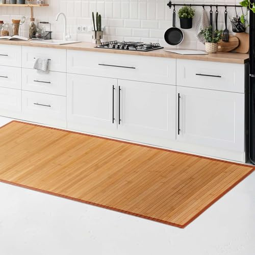 CosìCasa Bambusmatte Badematte Holz rutschfest | Nachhaltiger Bambusteppich, Küchenläufer, Duschvorleger | rutschfeste Badematte Bambus | Holzmatte für Bad & Küche (Einfarbig Beige, 50 x 140 cm)