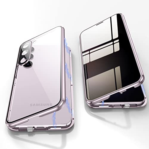 Jonwelsy Anti Peeping Hülle für Samsung Galaxy S23 Plus, 360 Grad Schutz Case, Privatsphäre Gehärtetes Glas Anti-Spähen Cover, Stark Magnetische Adsorption Metallrahmen Handyhülle für S23+ (Violett)