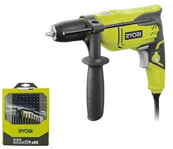 Confezione RYOBI - Trapano a percussione RPD500-GC - 500W - Set RAK69MIX 69 accessori misti per forare e avvitare