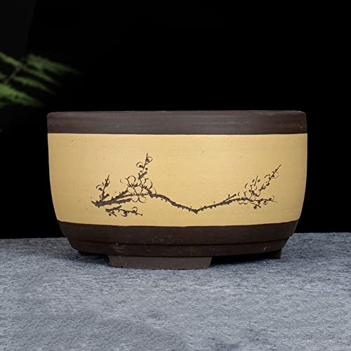 GImLY Keramik runder großer Blumentopf mittlerer und Kleiner Bonsai-Blumentopf-Pflanzer Bonsai-Keramik-Heimdekoration Chinesisch für DIY-Handwerk Trommelförmiges Belüftungsbecken im chinesischen Stil