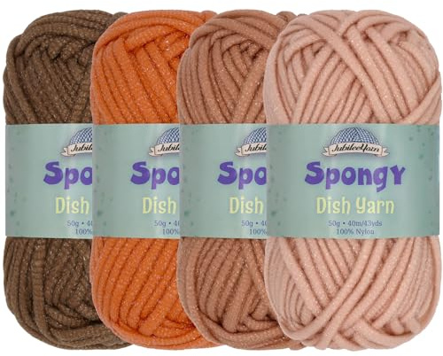 JubileeYarn Spongy Dish Yarn - Polyester Dishcloth - 50g/Skein - Shades of Brown - 4 Skeins