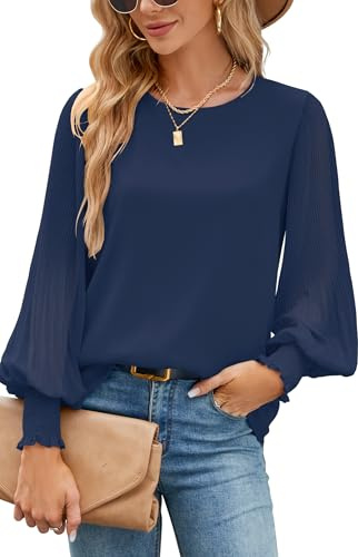 Odosalii Damen Bluse Festlich Frühling Elegante Oberteil Langarm Business Chiffon Longbluse Hemdbluse Shirt Tunika Bekleidung Tshirt