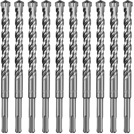 SALI 10PCS SDS Plus Rotary Hammer Drill Bit Concrete Drill Bit Kit Double Thread 4-Cutter Tungsten Carbide Tip Fully Hardened Tool for Concrete, Brick,Cement Walls,Stone 14mm x 210mm Cross Drill Bits