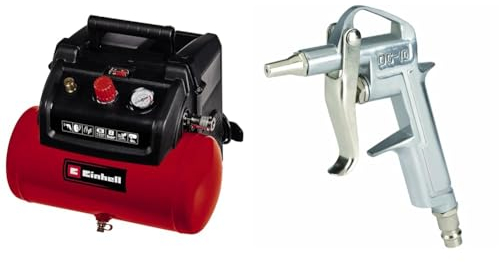 Einhell Kompressor TC-AC 190/6/8 (1,2 kW, max. 8 bar, 190 L/min Ansaugleistung, 6 Liter Tank, ölfreie Pumpe, Manometer, Schnellkupplung, inkl. Ausblaspistole)