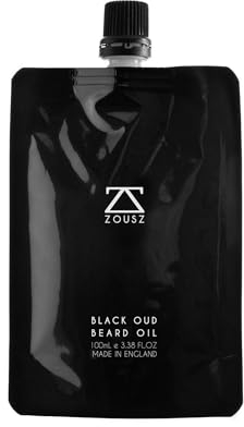 ZOUSZ Black Oud Beard Oil for Men (Growth Enhancer) | Beard Care Essential - Beard Moisturiser/Beard Softener, Non-Greasy After Shaving Oil, Paraben-Free, 100mL Refill Pouch Gift for Men