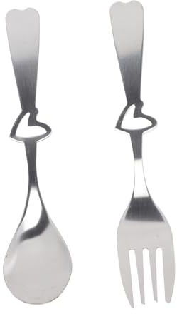 Ensemble Cuillère et Fourchette Cœur, 4 Sets, Acier Inoxydable | Argenté, pour Réception de Mariage et Cortège Nuptial, Style Chic et Élégant, Idée Présent pour Invités