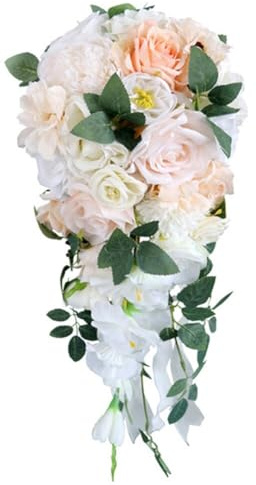 Asudaro Bouquet da sposa, 52 x 23 cm, bouquet da sposa, cascata artificiale, bouquet da sposa romantico, per matrimonio, bouquet da sposa, feste, casa, decorazioni, bianco + giallo chiaro