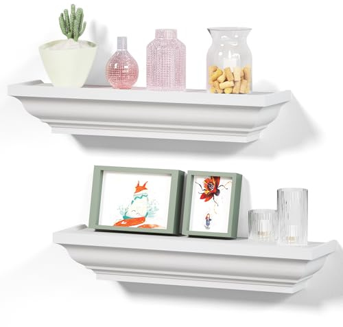 Alsonerbay Wandregal Weiß 2er Set, Schweberegal Wand aus Paulownia Holz, Bilderleiste Wandboard mit Versteckten Schrauben, für Küche Schlafzimmer Badezimmer