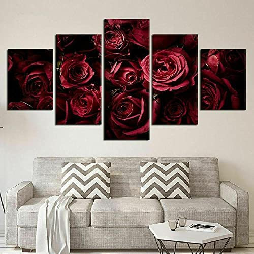 Poster,5 Teilig Leinwanddrucke Leinwand Stück Kunstdruck Modern Wand Aufhängen Home Dekoration Moderne Gemälde Hd Panel Romantische Rote Rosen 150 X 80 Cm Schlafzimmerbürohotelwandkunstfoto -0J3F+W7Y0