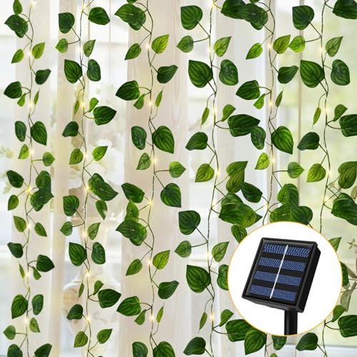 Ninonly Solar Ivy String Lights, 12m 100 LED, 8 Modes Artificial Leaves Fairy Lights Outdoor, Waterproof Solar Lights for Christmas Wedding Party Room Decoration