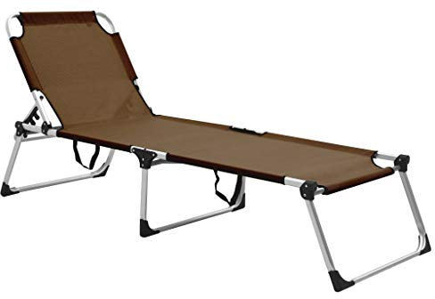 HEFZGDB Senioren-Sonnenliege Extra Hoch Klappbar Braun Aluminium Feldbett Gartenliege Strandkorb Geeignet für Pool, Terrasse, Garten.