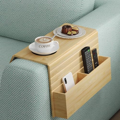 DIDAINT Sofa Tablett Armlehne Sofatablett Armlehnen Tablett Couch Ablage für Sofalehne - Praktische Sofa Ablage, Naturholz, Flexibles Design