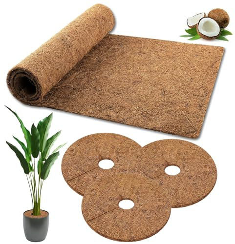 Lot de 2 rouleaux de tapis en fibre de coco de 100 x 30 cm et 3 tapis en coco de 30 cm - Protection hivernale pour plantes en pot - Protection contre le gel - Protection des plantes de coco
