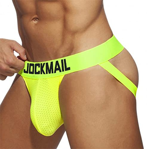 JOCKMAIL Jockstrap Hombre Tanga Suspensorio Ropa Interior Deportivo Transpirable Calzoncillos Bikini Thong Calzoncillos (FR/ES, Letras, M, Regular, Regular, Amarillo)