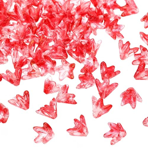 PATIKIL 100pcs Cuentas de Flores de Cristal, Perlas de Lirio de Gradiente Espaciador Floral para Pulsera Collar Decoraciones Manualidades DIY Cadenas de Teléfono, Rojas