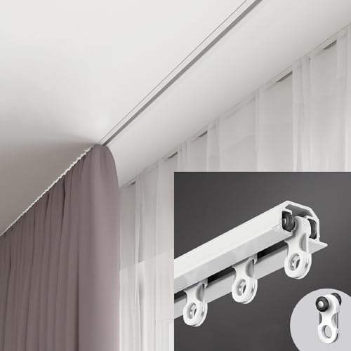 UrbanUp Gardinenschiene In die Decke Eingelassene Vorhangschienen, Leises Gleiten der Vorhangschiene für Küche/Dusche zu Hause, Halterung für Langlebigen Vorhangkasten aus Metall(White,2.4m(7.8ft))