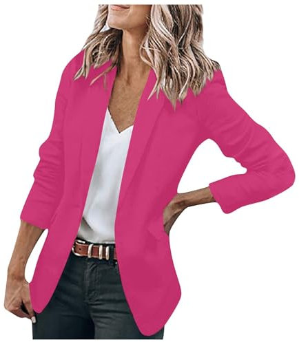 Generisch Oversize Blazer für Damen - Hosenanzüge, Jeansblazer, Gehrock, Hellblau, Kurzblazer, Boucle Jacke Rosa XL