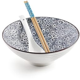 IBILI - Set para Ramen Sapporo, Cuenco + Cuchara + 2 Palillos, Porcelana