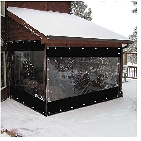 Outdoor Vorhang Wasserdicht Transparent PVC Garten Seitenwand mit Öse für Garage Balkon Pergola Schwarz 2.3x2m/7.5x6.5ft