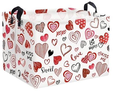 Clastyle Valentinstag Wäschekorb mit Henkel Herz Kleidung Spielzeug Aufbewahrungskorb Frauen Männer Aufbewahrungsbox für Babyzimmer Bad, Rot, 40 * 30 * 30 cm