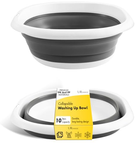 UR CHOICE 10L Collapsible Washing Up Bowl – Foldable Silicone Wash Basin & Portable Camping Sink | Multipurpose Outdoor Travel Basin for Kitchen, Caravan & Picnics | Space-Saving Folding Washtub