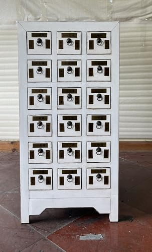 Antike Apothekerschrank Apothekerkommode Aktenschrank Büroschrank Apotheke Schrank Sideboard Kommode Kommodenschrank Sideboardschrank mit 18 Schubladen Breite58xHöhe118cm Farbe: weiß