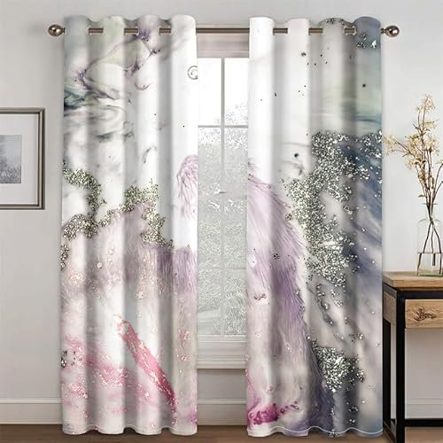 Rptidmv Vorhänge mit Ösen 2er Set Marmormuster Modern Blickdichte Vorhang Thermovorhang Kälteschutz Verdunklungsvorhänge für Wohnzimmer Schlafzimmer Kinderzimmer 140 x 175 cm (BxH)