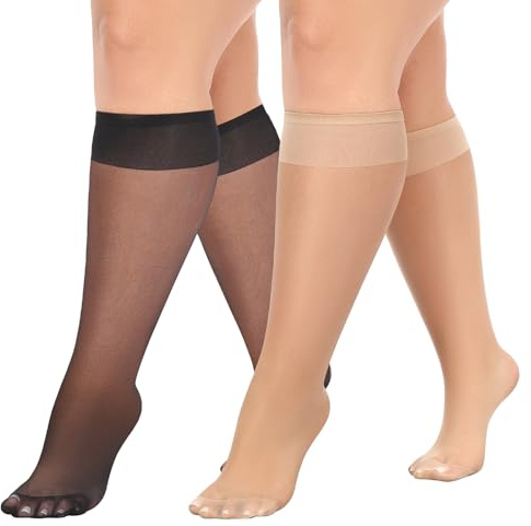 MANZI Knähöga strumpor plus size ren nylon bred passform stretch knähöga set med 10, 5 Natural+ 5 Svart, one size