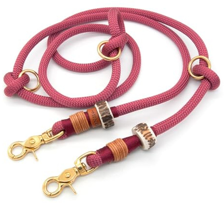 Hundeleine aus Tau | 1 cm dick | Vino Rouge | 2 m / 2,5 m / 3 m verstellbare Führleine, handgefertigtes Design, robust, für kleine & mittelgroße Hunde – rot