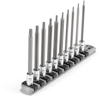 TEKTON Juego de llaves de vaso Torx largas de 1/4 pulgadas con riel, 10 piezas (T6-T30) | SHB90109
