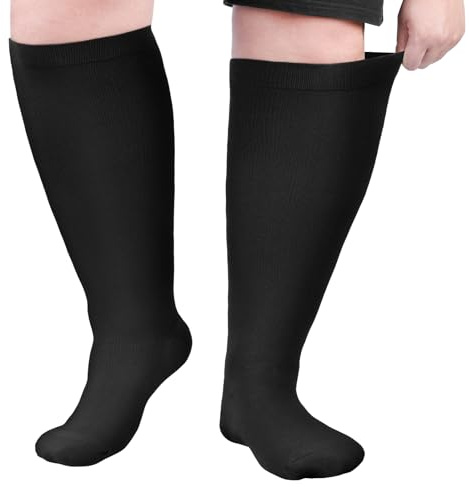AOOWU Chaussettes de Compression, 20-30 mmHg Chaussettes de Compression Grande Taille, Bas de Contention pour Hommes Femme, entorse de la cheville, pour Sportive Cyclisme Voyage en Avion Grossesse